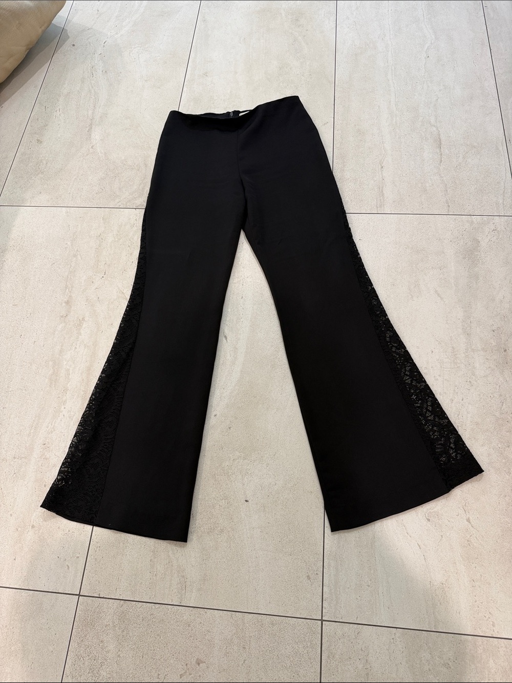Alice + Olivia Black Flare Pants with Lace Side Panels